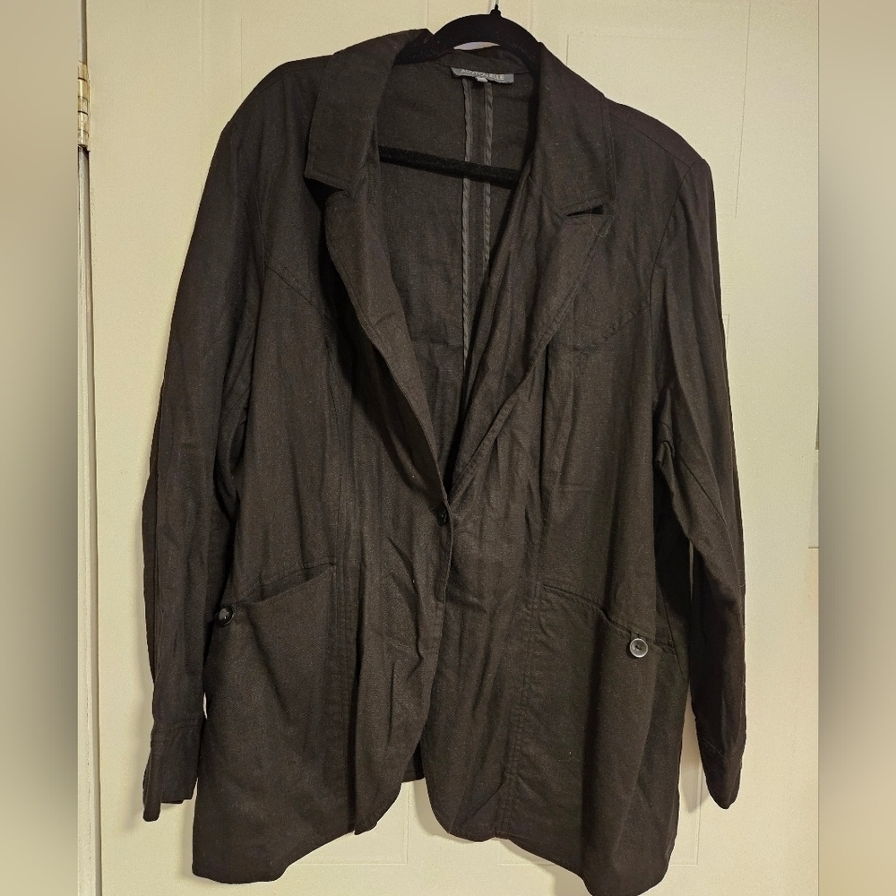 Womens sz 26 plus size Linen black blazer one button pockets long sleeve 4X